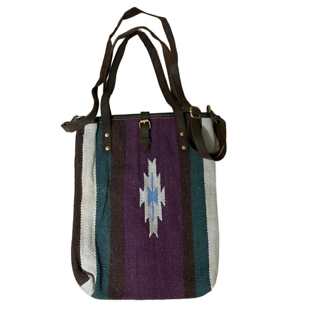 RAJ NWT Handwoven Cotton Fabric Crossbody Bag With Leather Straps - Picture 3 of 12
